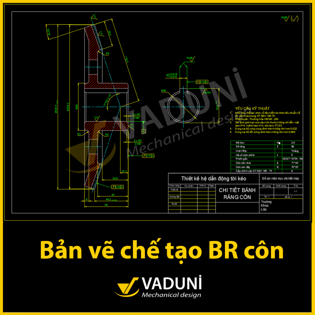 Bản vẽ chế tạo chi tiết bánh răng côn tham khảo