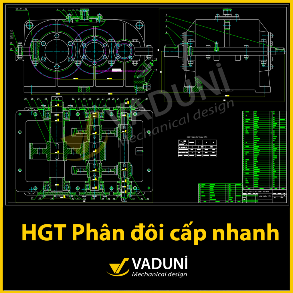 bản vẽ hộp giảm tốc 2 cấp phân đôi cấp nhanh tham khảo